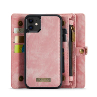 For iPhone 11 Leather Wallet Phone Case With Zipper Purse Card Holders and Detachable Handbag Wrist Strap Bracket Cover Apple 11
