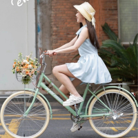 【SUNHO三禾】公路車 24吋單車 女士成人自行車 單車腳踏車(上班代步單車 實心胎 金屬車筐+雲朵車座)