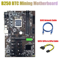B250 BTC Mining Motherboard With SATA 15Pin To 6Pin Cable+RJ45 Cable 12Xgraphics Card Slot LGA 1151 DDR4 USB3.0 For BTC