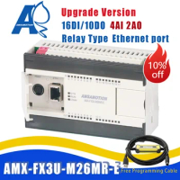 New Upgrade AMX-FX3U-26MR Ethernet PLC Compatible with Mitsubishi MELSEC Controller Relay 4AI/2AO 16I/10O MODBUS clp fx3u +Cable