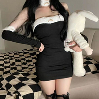 圣誕節元素衣服性感純欲風裹胸連身裙女毛絨項圈修身短裙【木屋雜貨】