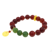 【喜緣玉品】天然南紅瑪瑙迴文和田玉手珠(蜜蠟)