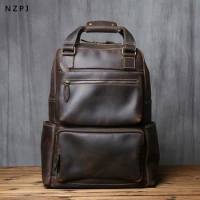 Retro Leather Men's Backpack Top Layer Leather Large Capacity Computer Backpack Crazy Horse Leather Leisure Travel Men Bag NZPJ