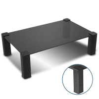 【Ermutek 二木科技】強化玻璃版高度可調式桌上型螢幕收納架/螢幕增高架(黑004-B)