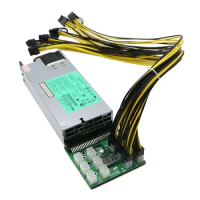 1200W Mining Server Power Supply Kit,1200Watt PSU, 12Ports Breakout Board, 12pcs PCIe 6Pin to 6+2Pin Cables