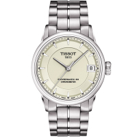 TISSOT 天梭 官方授權 T-Classic Luxury 天文台認證機械腕錶 迎春好禮-象牙白/33mm T0862081126100
