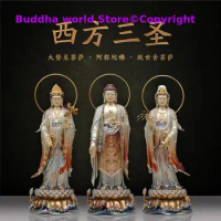 large TOP figure gold plating XI FANG SANSHENG Shakyamuni Goddess Guan yin Mahasthamaprapta buddha HOME Shrine Protection statue