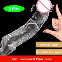 Transparent Penis Sleeve Reusable Condom Penis Extender Girth Enhancer Realistic Sleeve Sheath Delay Ejaculation Sex Toy for Men