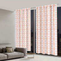 2D Flat - Set Of Two Curtains Featuring A Pink And Orange Plaid Design, Flat 2D Style, Made From Mac