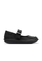 Clarks Womens Funny Bar Ballerina - Black Oily Lea