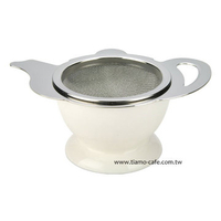 金時代書香咖啡 CafeDe Tiamo 茶壺造型不鏽鋼杓形濾網組 (附陶瓷底座) HG2818W