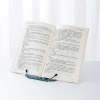 Folding Book Holder with Page Clip Adjustable Metal Book Rest Recipe Cookbook Holder Stand Lightweight Portable for Kids H8WD