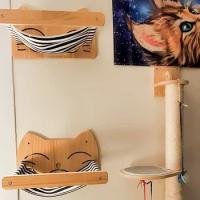 Wall Mounted Cat Tree Solid Climb Multiple Hammock Combination Scratching Post Wooden House Cat Furniture For Cats Playing