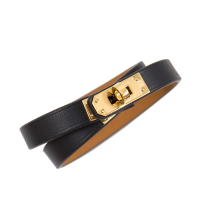 Hermes mini Kelly 雙圈牛皮手環 (黑色 x 金色) double bracelet