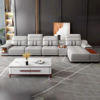 L Shape Corner Living Room Sofa Leather Adults Mid Century Modular Living Room Sofa Couch Set Floor Divani Soggiorno Decoration