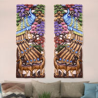 泰國柚木木雕孔雀雕花板實木鏤空東南亞風格軟裝小鹿墻飾壁飾掛件
