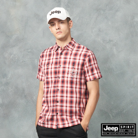 Jeep 男裝 美式休閒格紋短袖襯衫-紅格