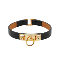 Hermes 愛馬仕 展示品 Mini Rivale 皮革手環(黑/玫金)