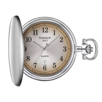 【TISSOT 天梭 官方授權】Savonnette T862.410.19.292.00 石英懷錶 附鍊-銀x漸變棕 母親節(T8624101929200)