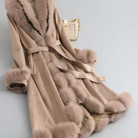 2023 True Rabbit Fur Integrated Coat for Women's Middle School, Big Fur Collar, Fur Rabbit Fur Inner Tank, Winter Coat
