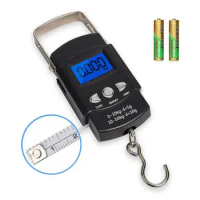 50kg/10g Portable LCD Electronic Hand Scale Travel Hanging Fish Scale with 100cm Long Retractable Measuring