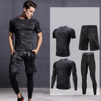 Men MMA Compression Tshirt Tights Running Jogging Gym Clothing MMA Rashguard BJJ Training Sportswear Dry Fit Muay Thai Shorts