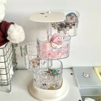 Desktop rotating powder puff storage box, transparent jewelry organizer, multi-layer dormitory stude