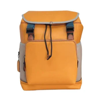 Men's Orange Leather Large Capacity Backpack Travel Backpack