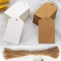 50pcs Kraft Paper Tags White Cardboard Cards with Strings Wedding Birthday Christmas Party Gift Tag Cookie Packaging Supplies