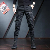 New arrive men’s light luxury cargo pants,outdoors sports tactical pants,multipockts trendy pants,slim-fit casual jeans pants;