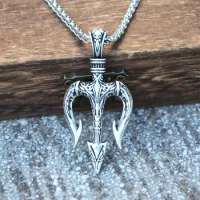 Nostalgia Greek Mythology Neptune Trident Pendant Norse Viking Jewelry Punk Gothic Necklace For Women Men Amulet Accessories
