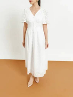 LAFORE - DS2100 Sisae Eyelet Dress - Dress Pesta Brokat - Dress Natal Imlek CNY Merah Putih Hitam wh