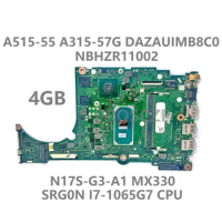 For Acer A515-55 A315-57G Laptop Motherboard DAZAUIMB8C0 NBHZR11002 4GB With SRG0N i7-1065G7 CPU N17S-G3-A1 MX330 100% Tested OK