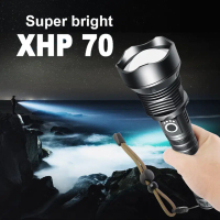 Senter Super Terang Powerful Led Flashlight Usb Zoom Torch XHP70 18650 Rechargeable Battery Outdoor 