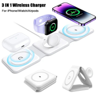 3 in 1 Magnetic Wireless Charger Stand Pad for iPhone 15 14 13 Pro Max Airpods iWatch Super Fast Wireless Charging Dock Station