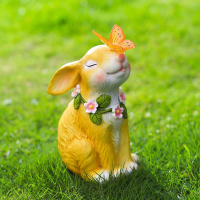 陽臺花園裝飾庭院布置可愛兔子擺件太陽能燈別墅戶外創意動物雕塑
