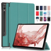 New For Samsung Tab S9 Fe Plus Case 12.4" Tri-Folding Stand Magnetic Smart Cover For Coque Galaxy Tab S9 FE S9 Plus Case