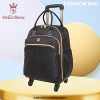 【Bella Borsa】經典尼龍-四輪式拉桿旅行袋-黑 BB21B001BK