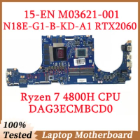 For HP 15-EN M03621-001 M03621-601 With Ryzen 7 4800H CPU DAG3ECMBCD0 Laptop Motherboard N18E-G1-B-KD-A1 RTX2060 100%Tested Good