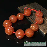 清代老瑪瑙如意紋櫻桃紅燈籠手串佛珠手鏈舊藏古玩古董古玉老貨