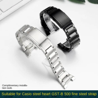Precision Steel Watch Band for Men Suitable for Casio G-SHOCK Steel Heart GST-B500 Stainless Steel Chain Notch Fitting 25mm