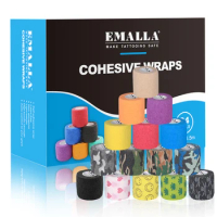 EMALLA 24pcs Tattoo Grip Bandage Cover Wraps Tapes Nonwoven Waterproof Self Adhesive Finger Wrist Protection Tattoo Accessories