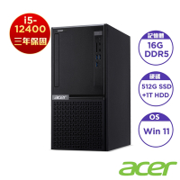 Acer 宏碁 VH3760T 十二代i5六核雙碟桌上型電腦(i5-12400/16GB/512GB+1TB/Win11)