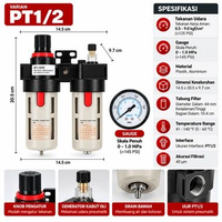 Air Filter Regulator Pneumatic FRL PT1/4 PT3/8 PT1/2 Kompresor Udara Pressure Gauge Pengatur Tekanan