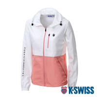 K-SWISS  UV Plus Jacket輕量抗UV防風外套-女-白/蜜桃橘