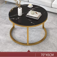 簡約圓桌茶幾（黑色大理石紋+金色架）【尺寸：長70cm*寬70cm*高45cm】 