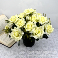 Highly realistic artificial silk rose bouquet for home decoration, five-headed rose artificial flowe