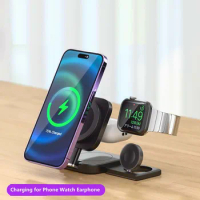 Foldable Wireless Charging Dock for Magnsafe for iPhone 12 13 14 15 Pro Max Magnetic Charger for Apple Watch AirPods Pro Holder