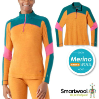 【SmartWool】女 Thermal 美麗諾羊毛長袖拉鍊T恤-撞色(SW016688-L99 霧橙色)