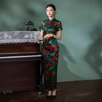 新款真絲旗袍桑蠶絲復古夏季短袖女改良媽媽禮服日常高階氣質